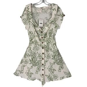 Free People NWT A Thing Called Love Mini Dress Boho Size 8 Linen Blend Flirty